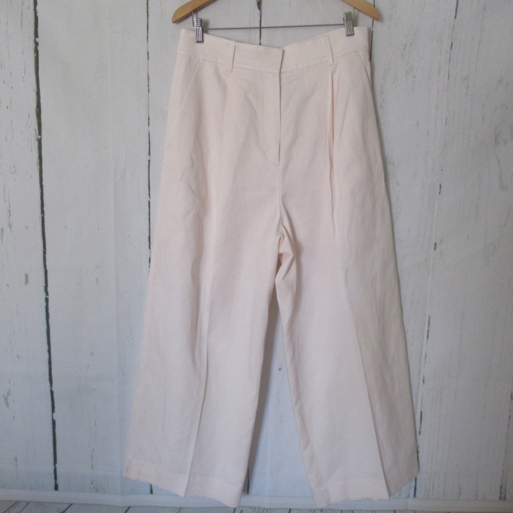 COS Pants 12 PInk Super High Rise Wide Leg Linen Blend Pleated